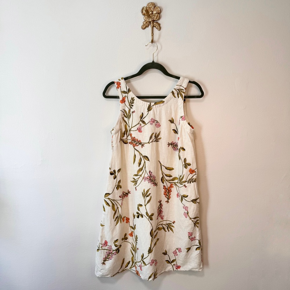 Joie White Floral Scalloped Hem Linen Blend Shift Dress S Boho Cottagecore Beach